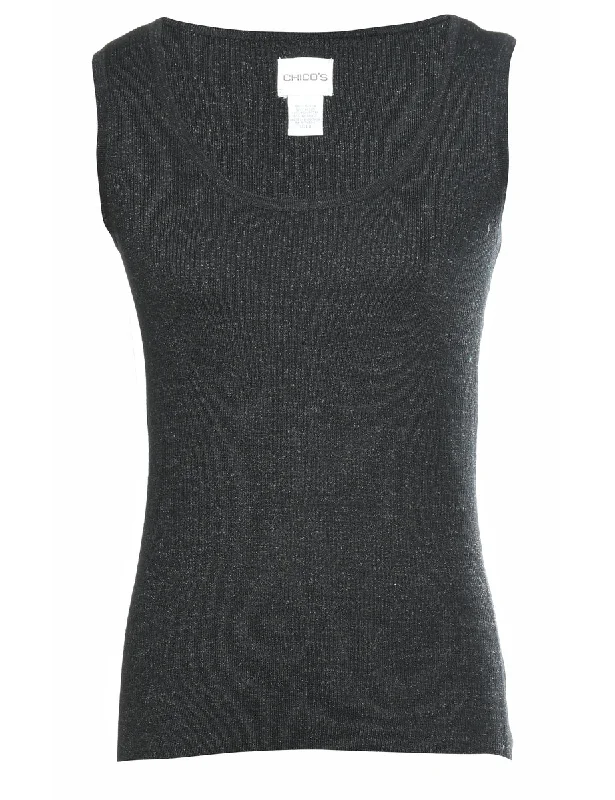 Metallic Look Sweater Vest - S Real Fur Shearling Chenille
