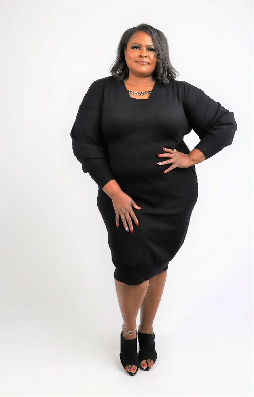 Little Black Sweater Dress Glossy Satin Silk