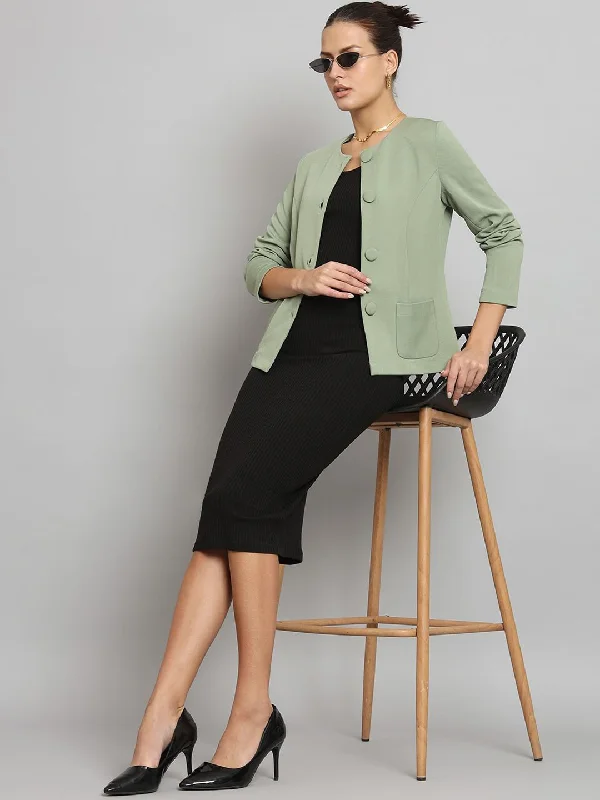 Short Jacket without collar- Sage Green Cotton Jacket Linen Jacket Terry Jacket