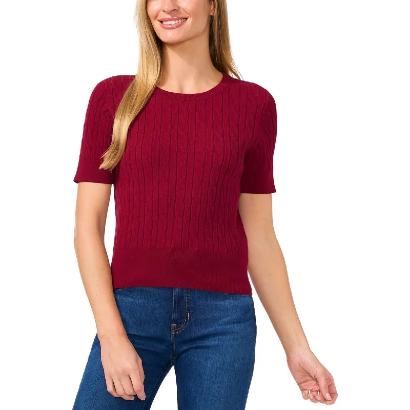 CeCe Womens Solid Cable Knit Crewneck Sweater Spandex Rayon Corduroy