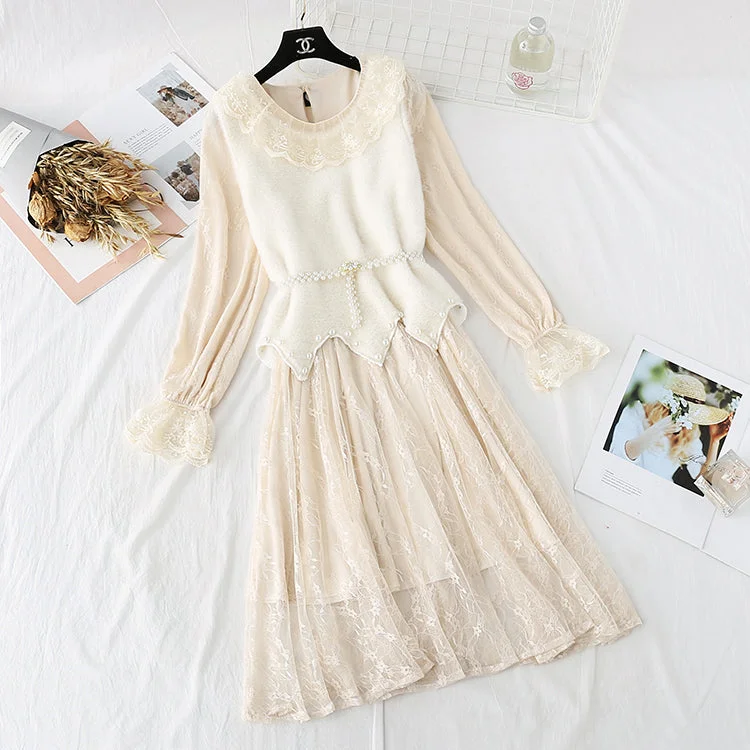 Knitted vest mink sweater lace skirt set two piece set 3993 Anti-Pilling Anti-Shrink Durable Knitted vest mink sweater lace skirt set two piece set 3993 Anti-Pilling Anti-Shrink Durable