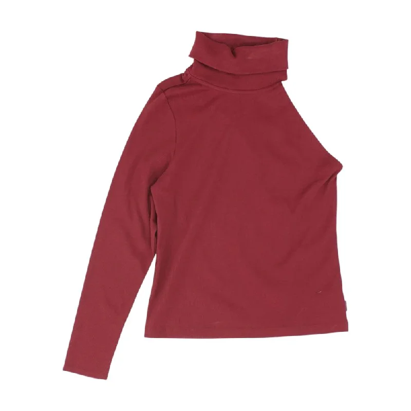 Burgundy Solid Turtleneck Sweater Terry Blend Velvet Blend Canvas Blend
