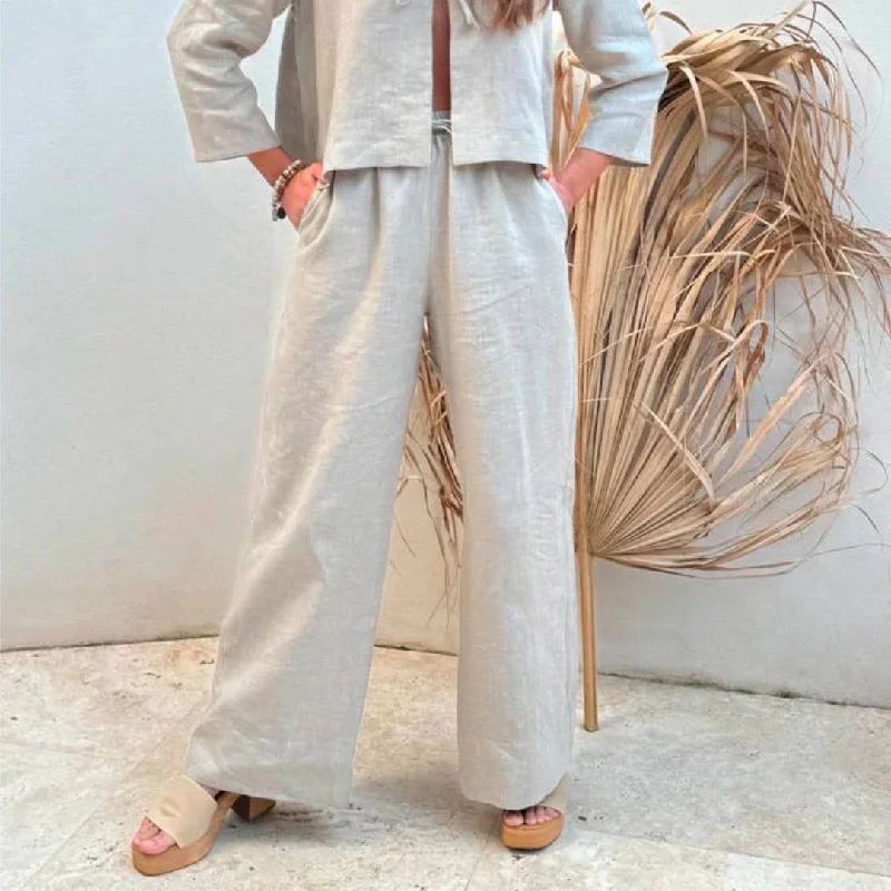 Bypias | Mallorca Linen Pant | Natural Elegant Palazzo Trousers