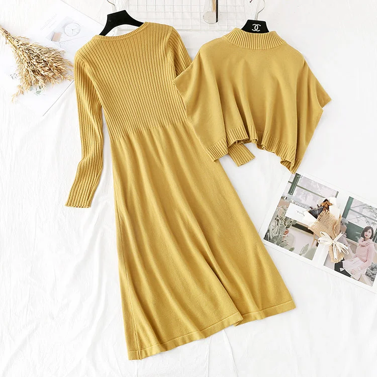 French retro waist closing thin temperament sweater long skirt suit  3943 Sequined Glittery Shiny