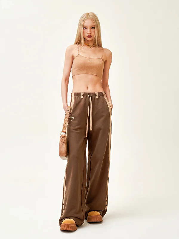 Compass Striped Wide-Leg Track Pants Comfortable Fleece Pants