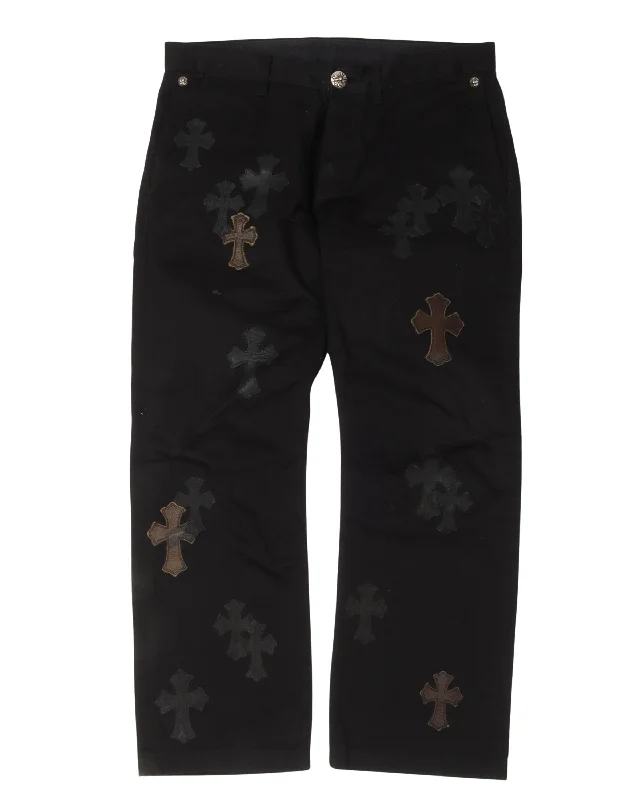 Cross Patch Chino Pants Fashionable Tapered Leg Pants