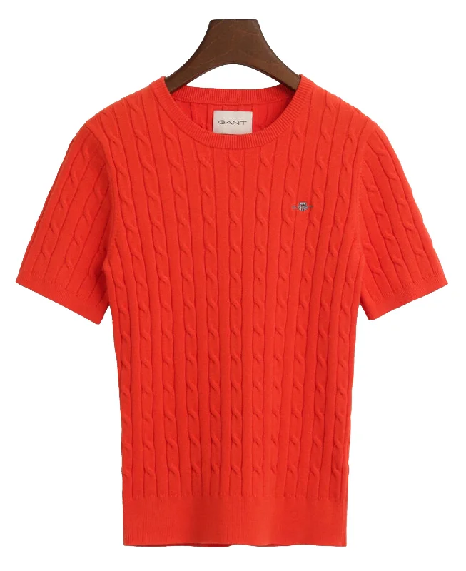 Stretch Cotton Cable Knit Sweater - Orange Red Knit Fabric Woven Fabric Fleece Fabric Stretch Cotton Cable Knit Sweater - Orange Red Knit Fabric Woven Fabric Fleece Fabric
