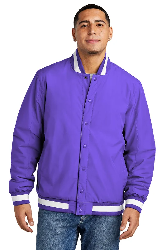 Sport-Tek Mens Water Resistant Snap Down Varsity Jacket - Purple A-Line Jacket Boat Neck Shawl Collar Sport-Tek Mens Water Resistant Snap Down Varsity Jacket - Purple A-Line Jacket Boat Neck Shawl Collar