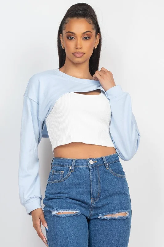 Blue Zone Planet |  Ribbed Sleeveless Top With Shrug Sweater Elasticated Padded Insulated