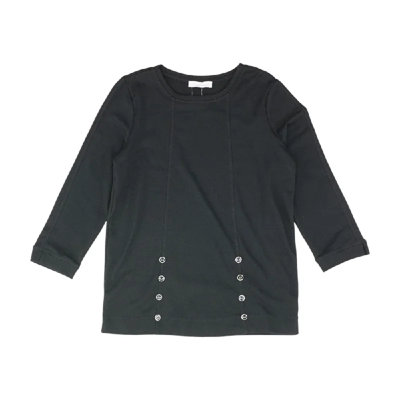Black Solid Crewneck Sweater Chenille Brocade Lace