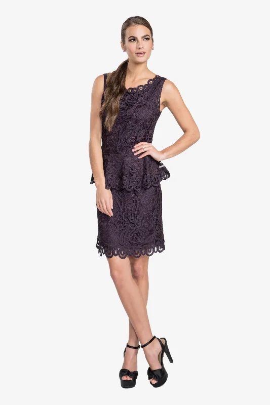 Soulmates D1314 Lace Classic Peplum Top with Knee Length Skirt Set linen skirt natural