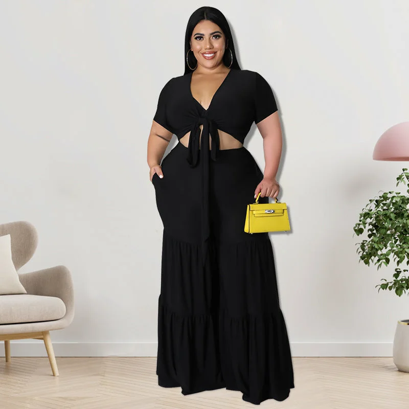 Plus Size Two-Piece Wide-Leg Pants Set Comfortable Jogger Trousers