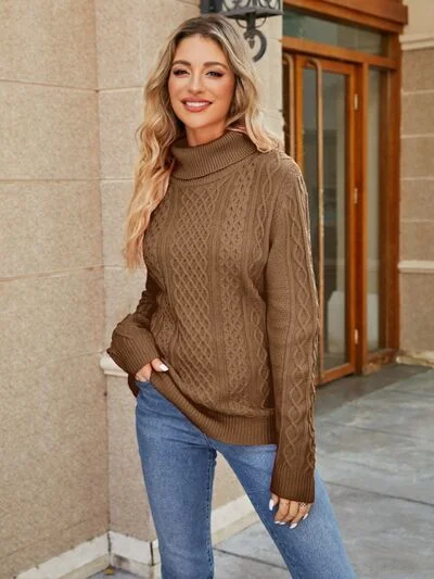 Tommy Cable-Knit Mock Neck Sweater Cotton Fabric Linen Fabric Terry Fabric