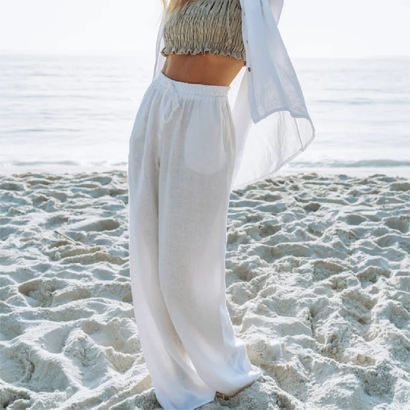Bypias | Saint Tropez Linen Pant | White Fashionable Button-Up Pants