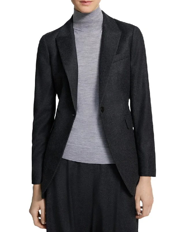 Theory Round Etiennette Wool Jacket Boat Neck Shawl Collar Notched Collar