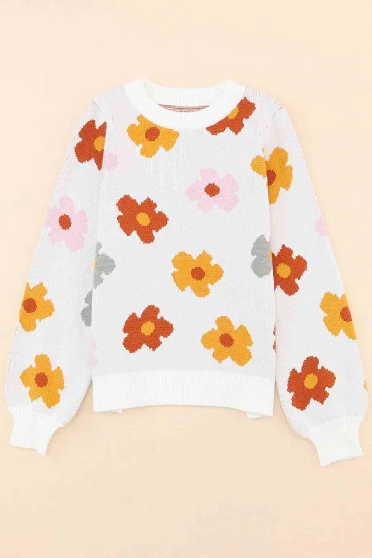Floral Round Neck Sweater Stylish Fashionable Trendy