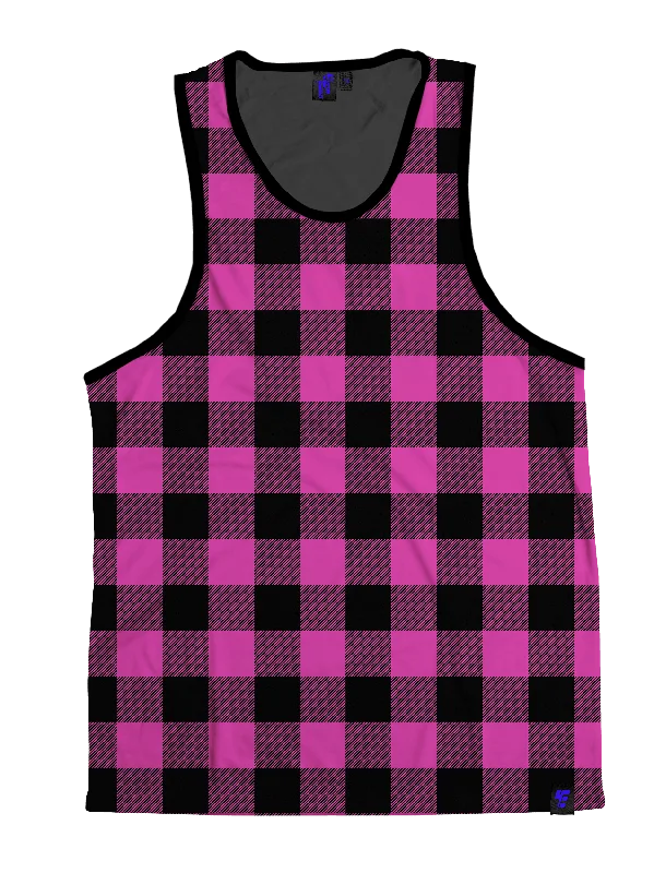 Neon Pink & Black Plaid Unisex Tank Top