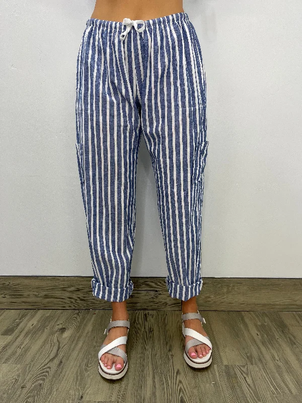 Blue Stripe Tie Cargo Pant