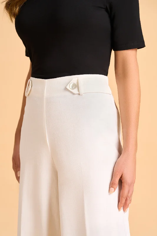 Full Length Waist Tab Linen Pant - White