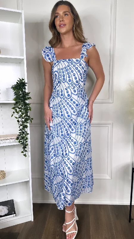 Alivia Blue Broderie Anglaise Maxi Dress