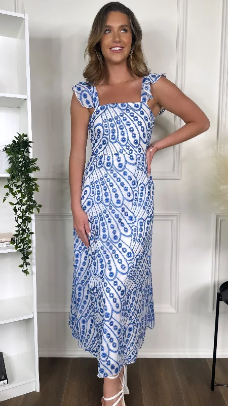 Alivia Blue Broderie Anglaise Maxi Dress