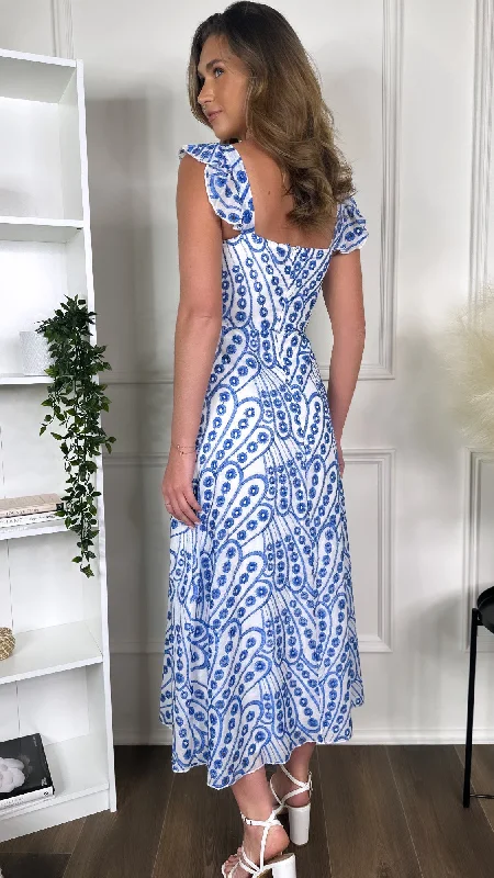 Alivia Blue Broderie Anglaise Maxi Dress