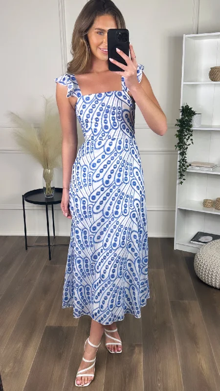 Alivia Blue Broderie Anglaise Maxi Dress