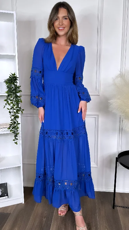 Stacey Royal Blue Frill Hem Midaxi Dress