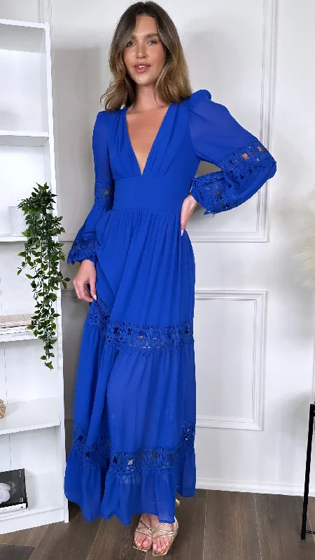 Stacey Royal Blue Frill Hem Midaxi Dress