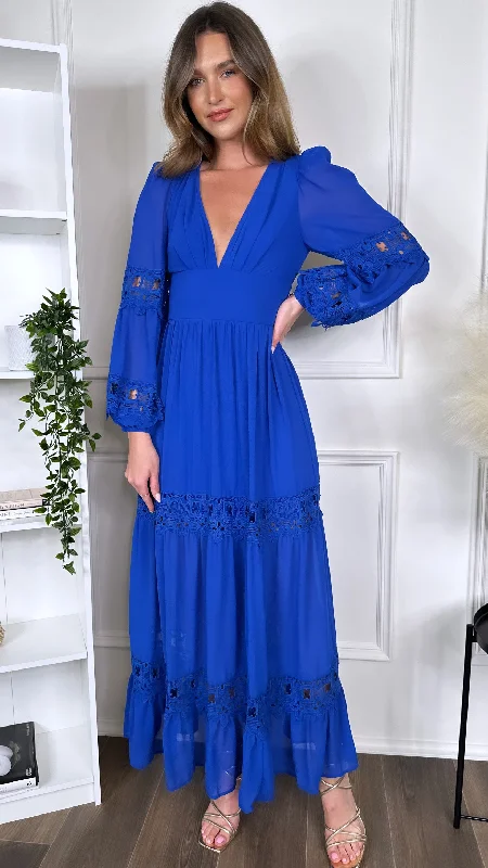 Stacey Royal Blue Frill Hem Midaxi Dress