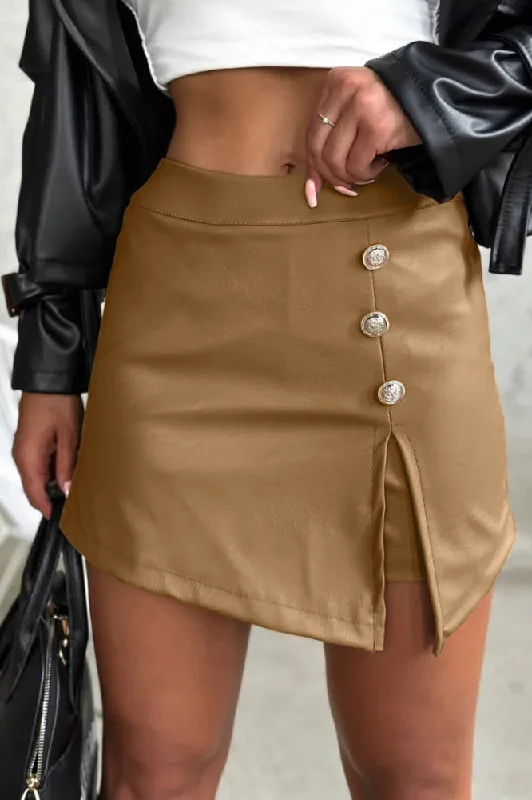 Arlie Camel Faux Leather Skort