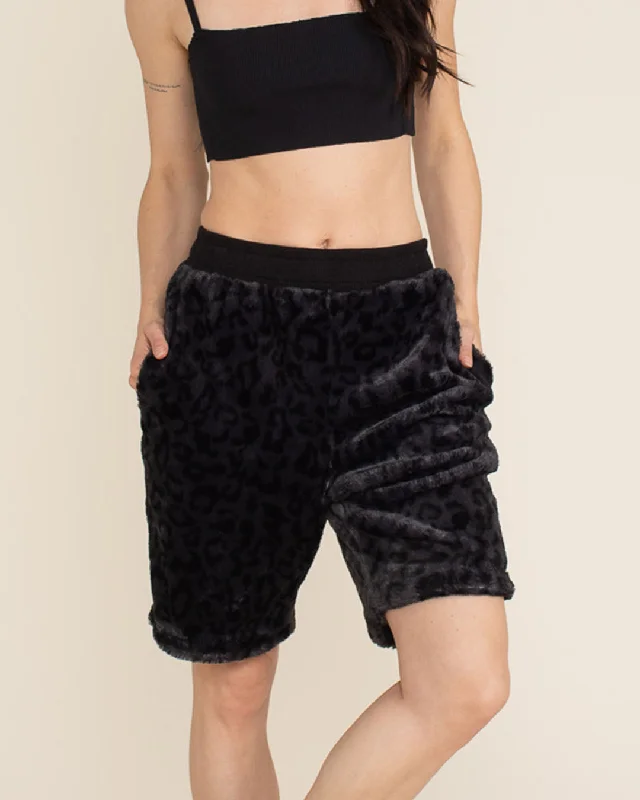 Slate Leopard Ultra Soft Faux Fur Sweat Shorts | Women's